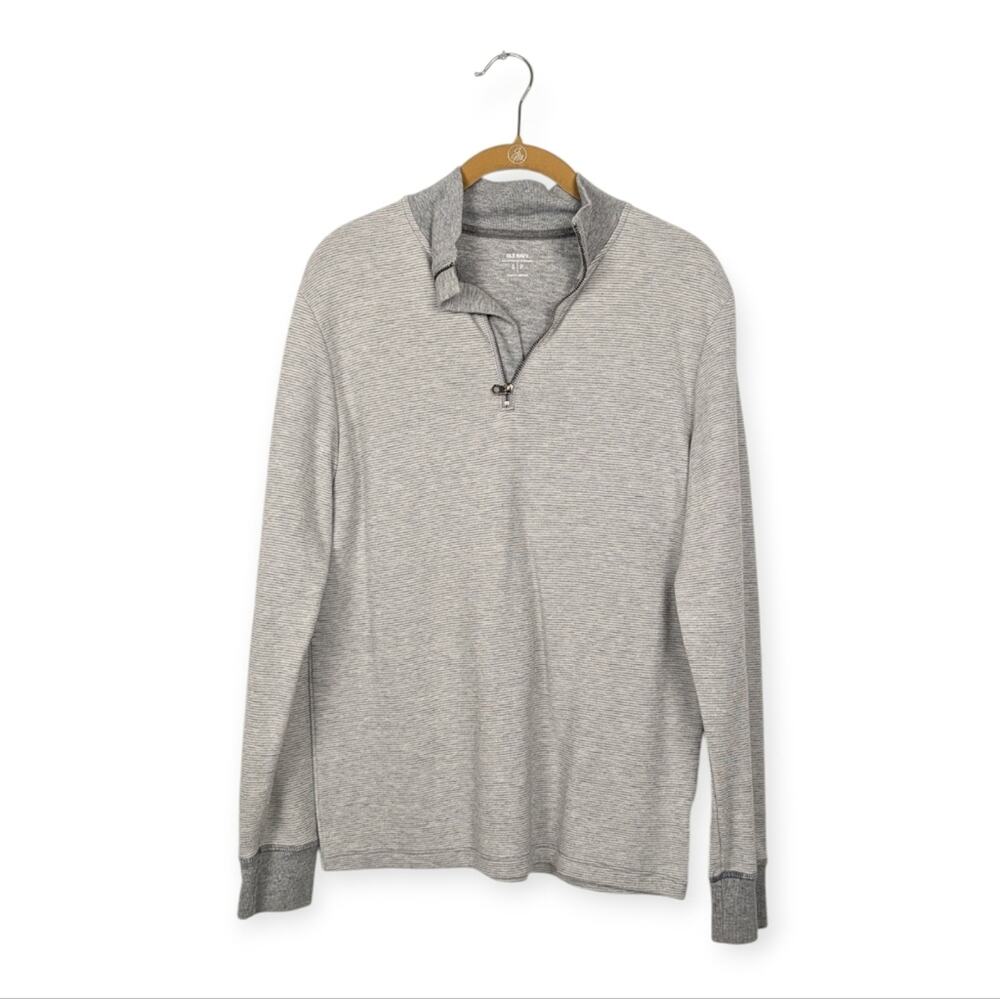 Old Navy Quarter Zip Pullover S Gray Stripe Mock Neck Men’s Casual Lightweight